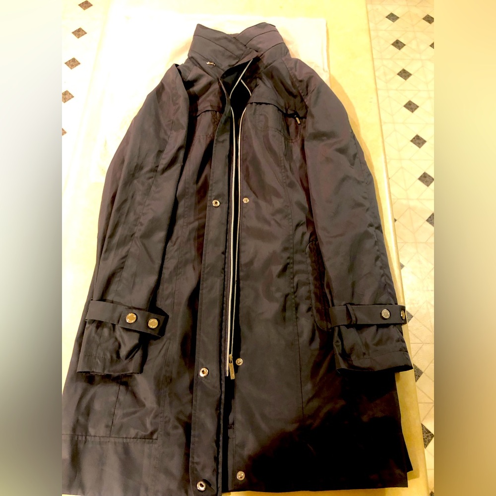 Calvin Klein zipup gray rain jacket with hidden hood